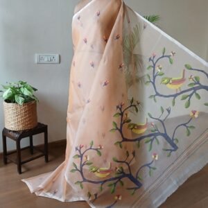 Hand Jamdani in Mulberry Silk with Bird Motifs – (SJMS1169)