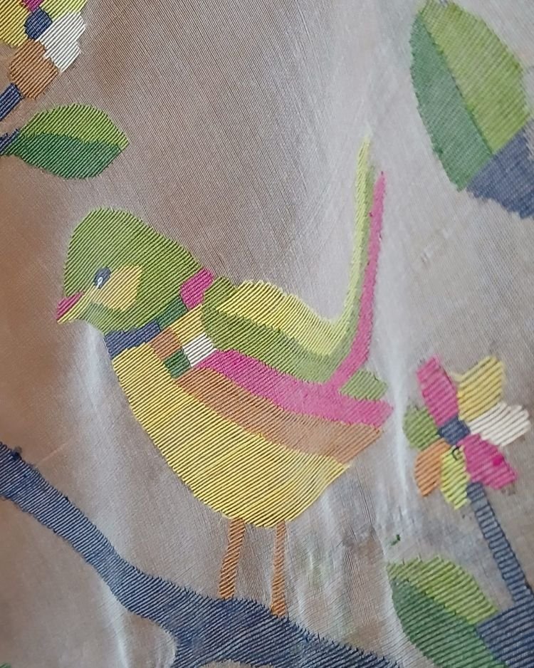 Hand Jamdani in Mulberry Silk with Bird Motifs – (SJMS1169) - Image 2