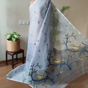 Hand Jamdani in Mulberry Silk with Bird Motifs – (SJMS1168)