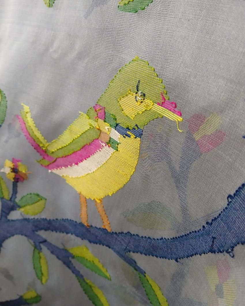 Hand Jamdani in Mulberry Silk with Bird Motifs – (SJMS1168) - Image 5