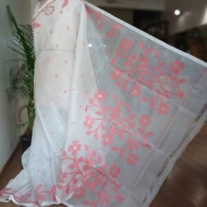 Hand Jamdani in Mulberry Silk with Floral Motifs – (SJMS1133)