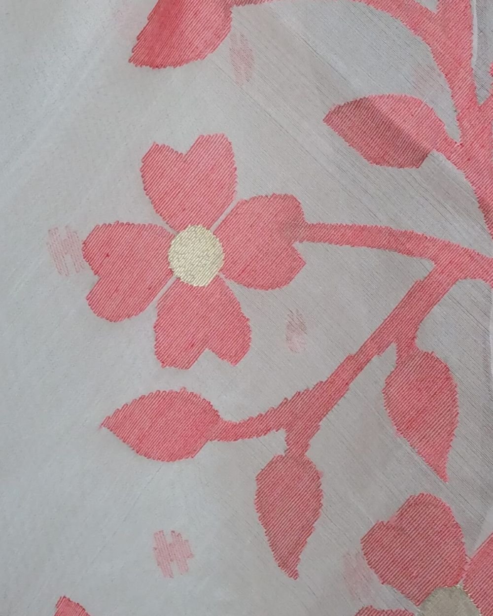 Hand Jamdani in Mulberry Silk with Floral Motifs – (SJMS1133) - Image 2