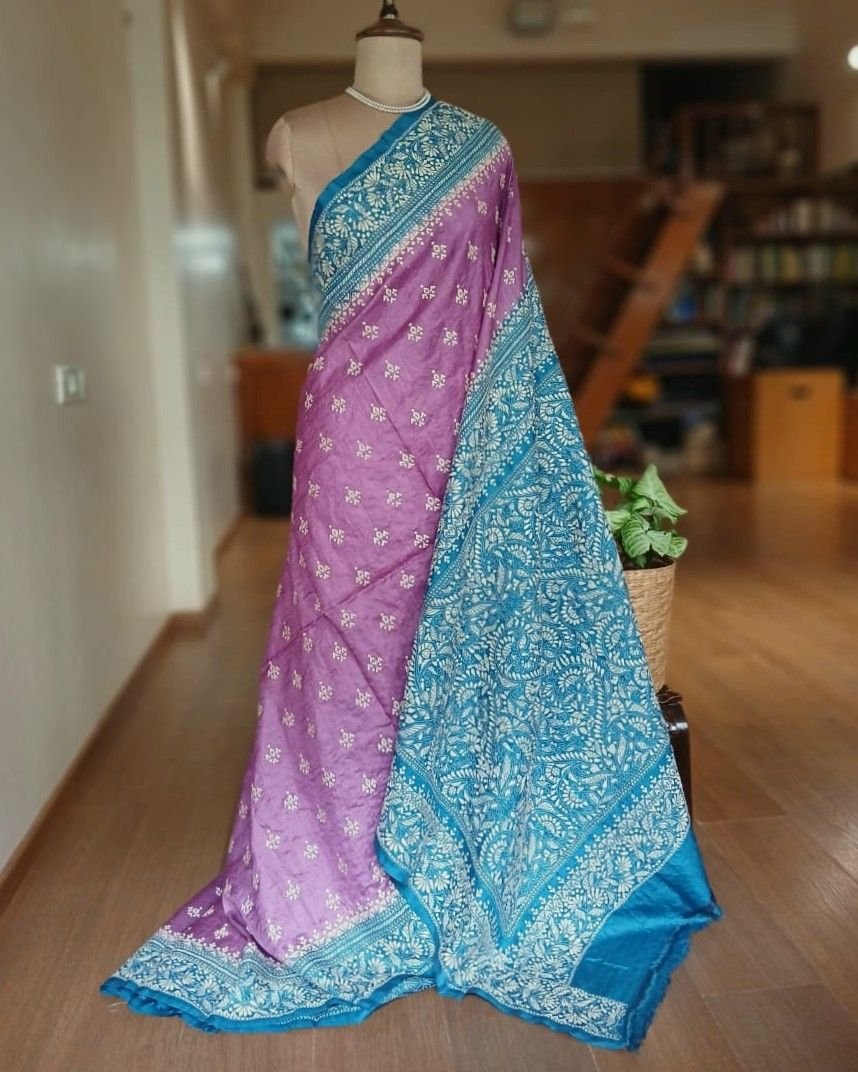 PadmaShree Takdira Begum’s Tussar Silk Kantha Saree - (TSKS0012)