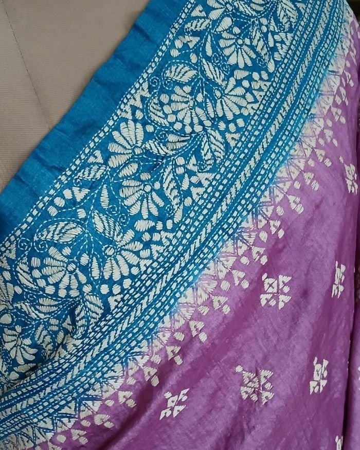 PadmaShree Takdira Begum’s Tussar Silk Kantha Saree - (TSKS0012) - Image 3