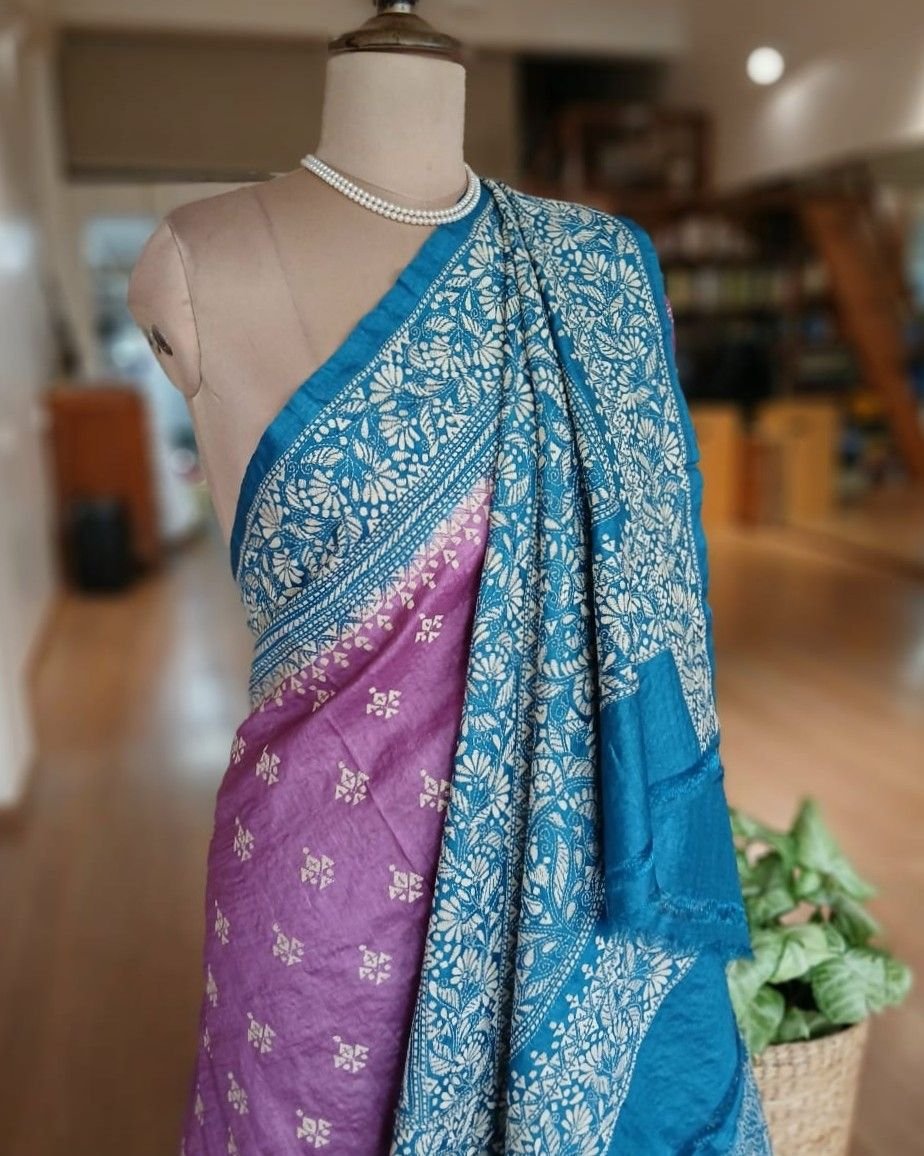 PadmaShree Takdira Begum’s Tussar Silk Kantha Saree - (TSKS0012) - Image 4
