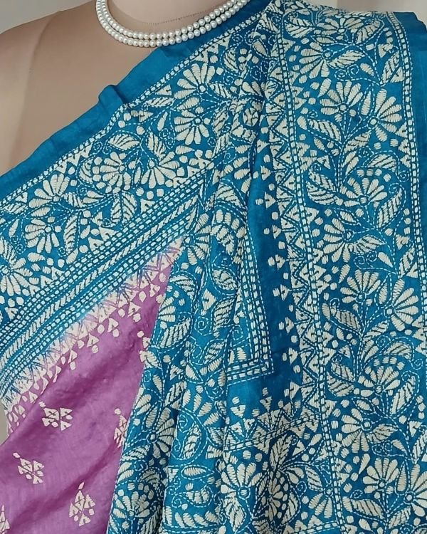 PadmaShree Takdira Begum’s Tussar Silk Kantha Saree - (TSKS0012) - Image 5
