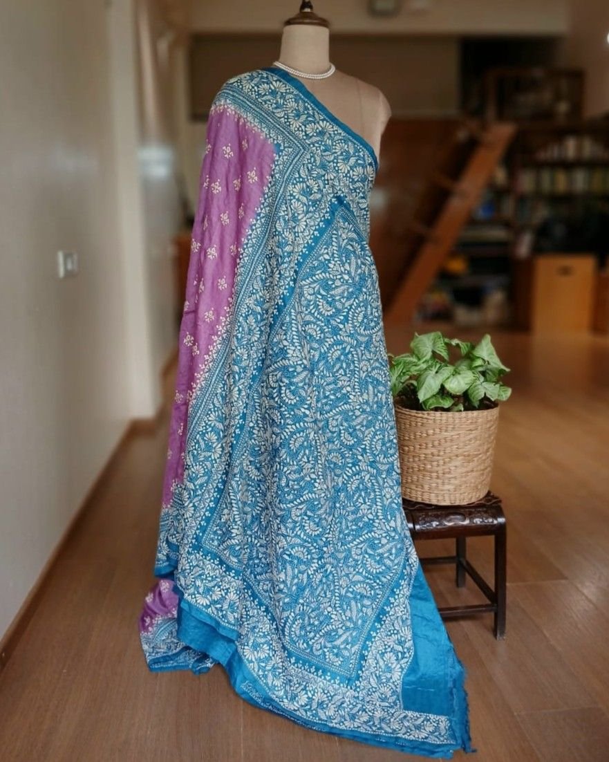 PadmaShree Takdira Begum’s Tussar Silk Kantha Saree - (TSKS0012) - Image 9