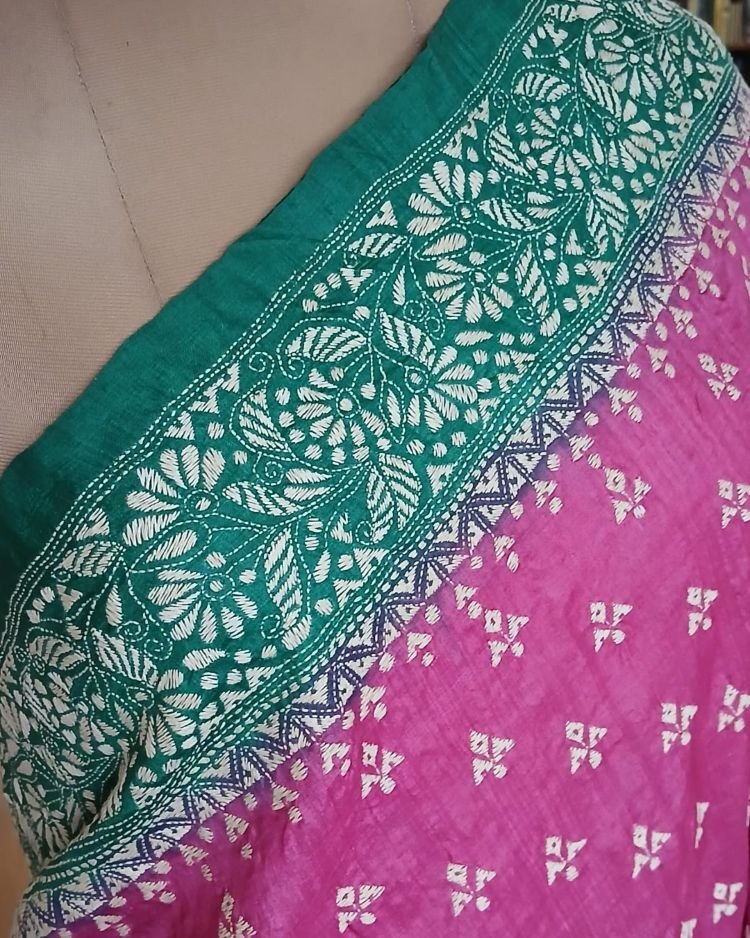 PadmaShree Takdira Begum’s Tussar Silk Kantha Saree - (TSKS0015) - Image 3
