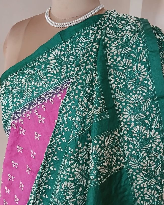 PadmaShree Takdira Begum’s Tussar Silk Kantha Saree - (TSKS0015) - Image 7