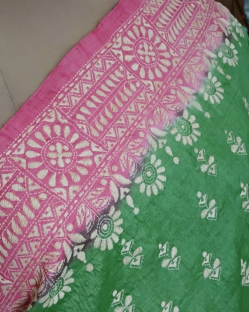 PadmaShree Takdira Begum’s Tussar Silk Kantha Saree - (TSKS0017) - Image 3
