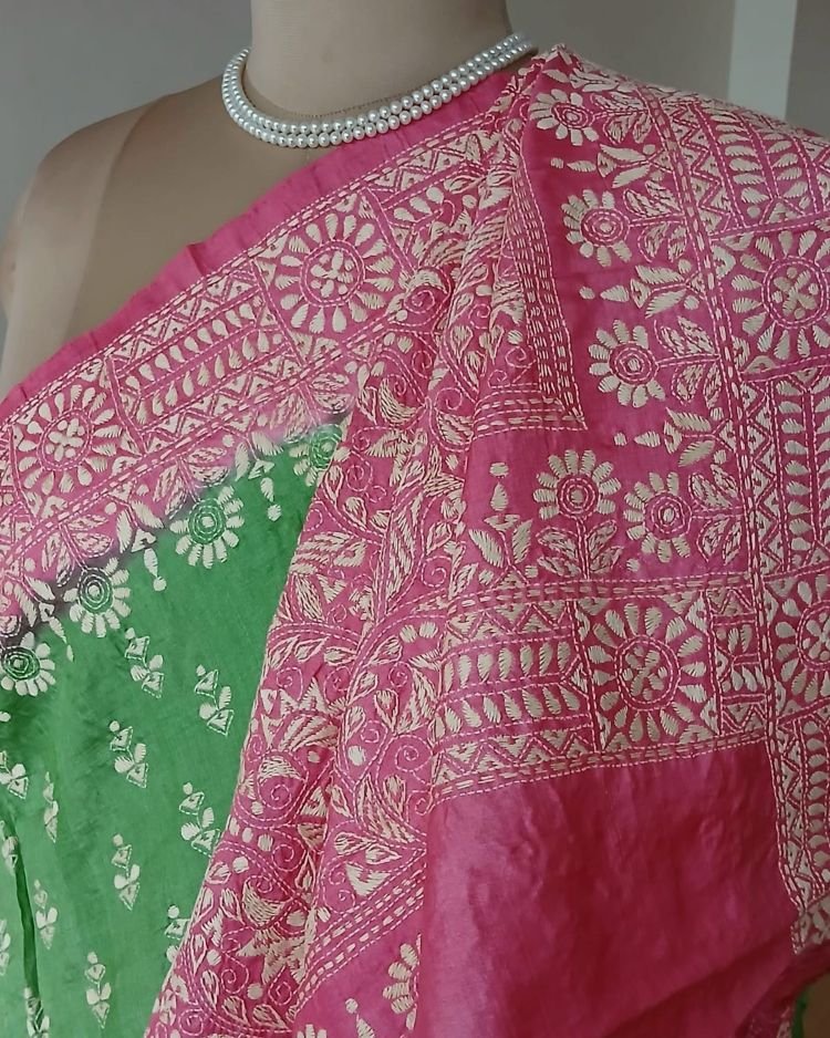 PadmaShree Takdira Begum’s Tussar Silk Kantha Saree - (TSKS0017) - Image 7