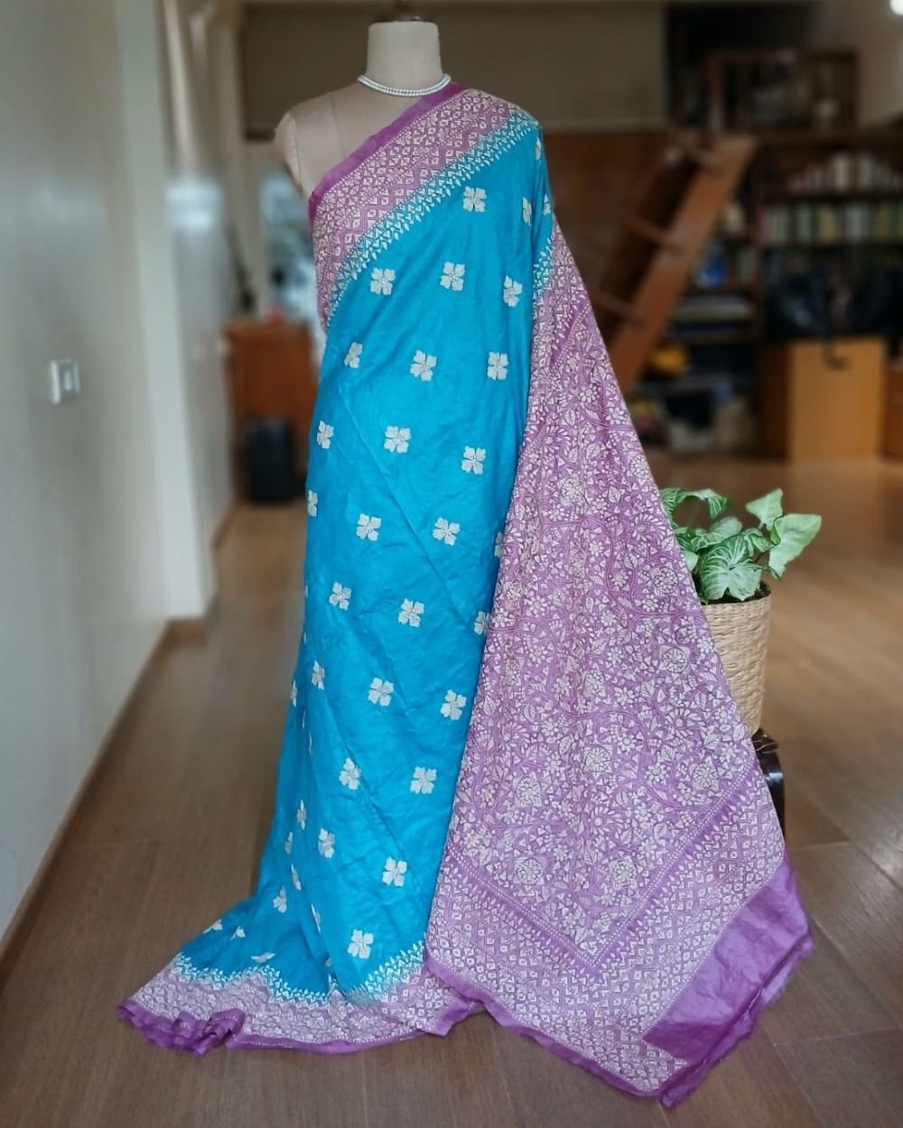 PadmaShree Takdira Begum’s Tussar Silk Kantha Saree - (TSKS0018)
