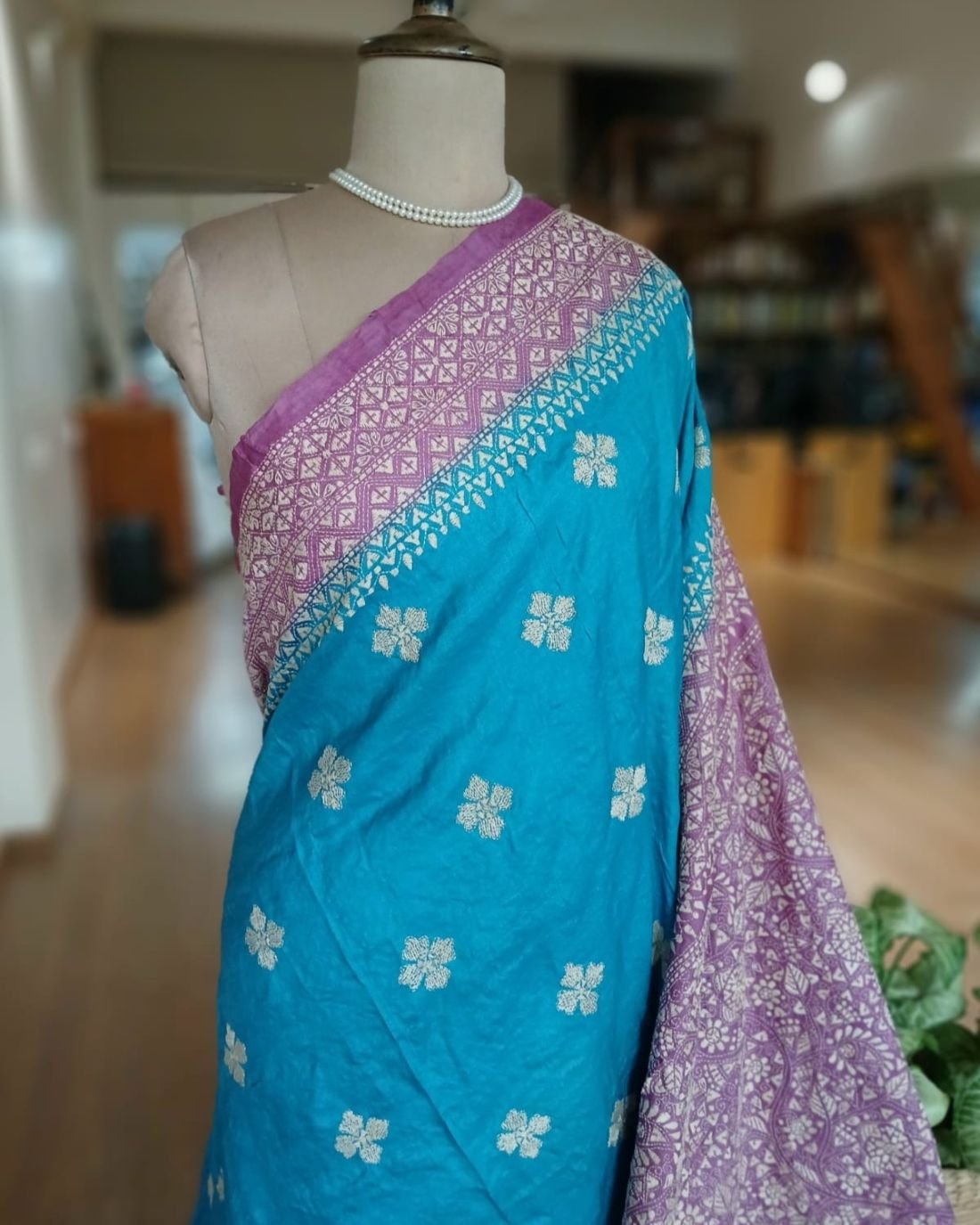 PadmaShree Takdira Begum’s Tussar Silk Kantha Saree - (TSKS0018) - Image 2