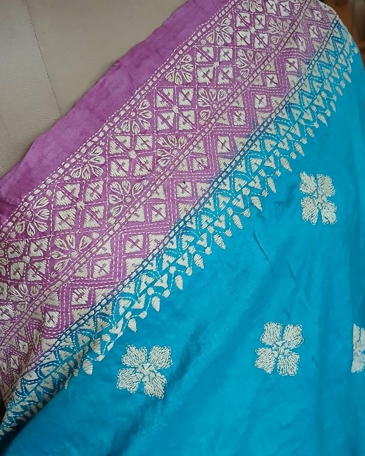 PadmaShree Takdira Begum’s Tussar Silk Kantha Saree - (TSKS0018) - Image 3