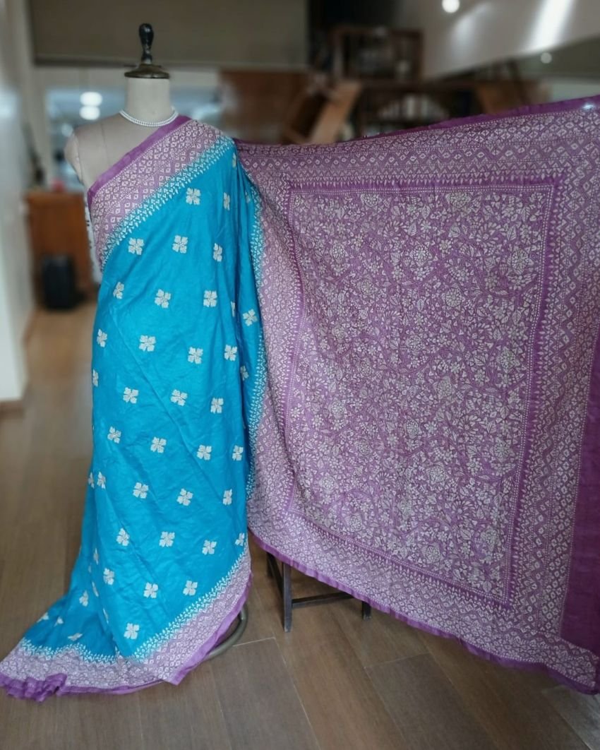PadmaShree Takdira Begum’s Tussar Silk Kantha Saree - (TSKS0018) - Image 4