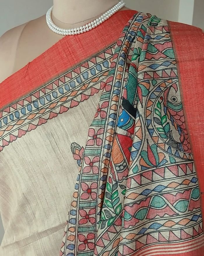 Madhubani on Tussar Silk – (MADT0059) - Image 2
