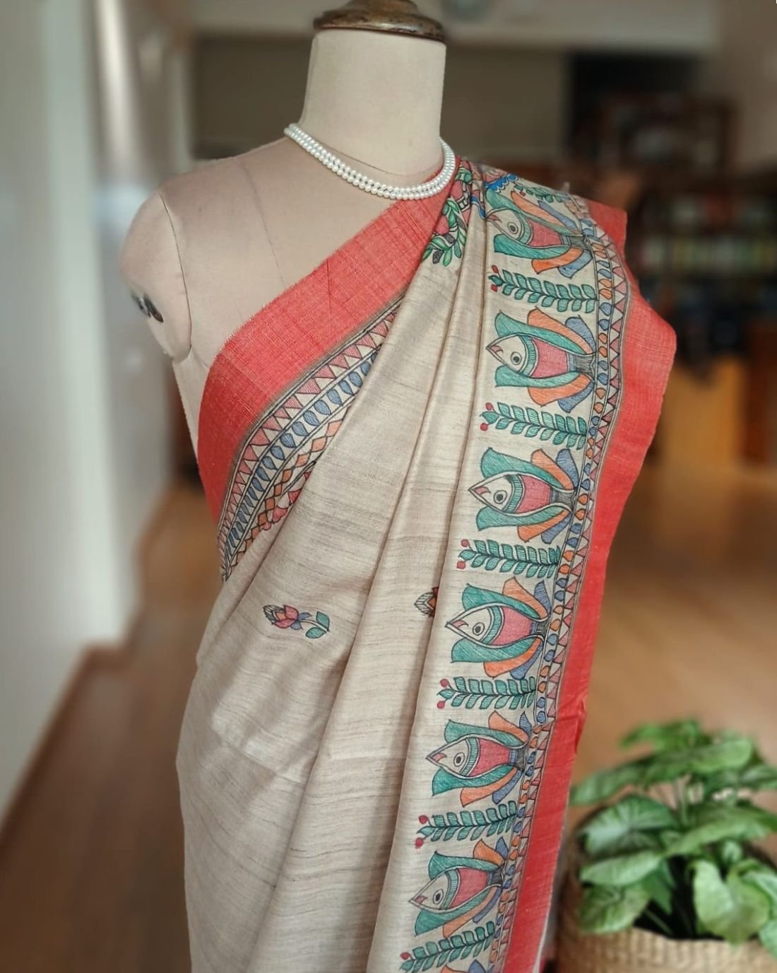 Madhubani on Tussar Silk – (MADT0059) - Image 3