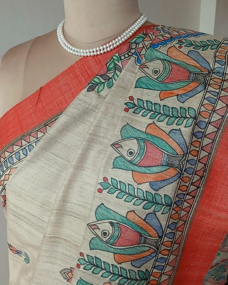 Madhubani on Tussar Silk – (MADT0059) - Image 4