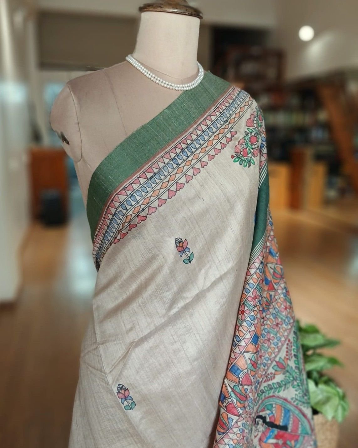 Madhubani on Tussar Silk – (MADT0060) - Image 2