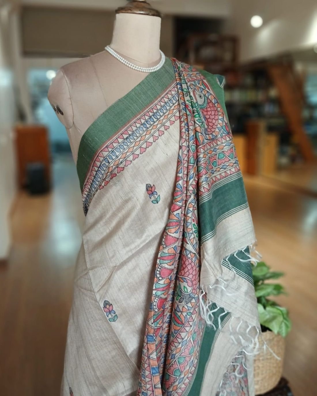 Madhubani on Tussar Silk – (MADT0060) - Image 5