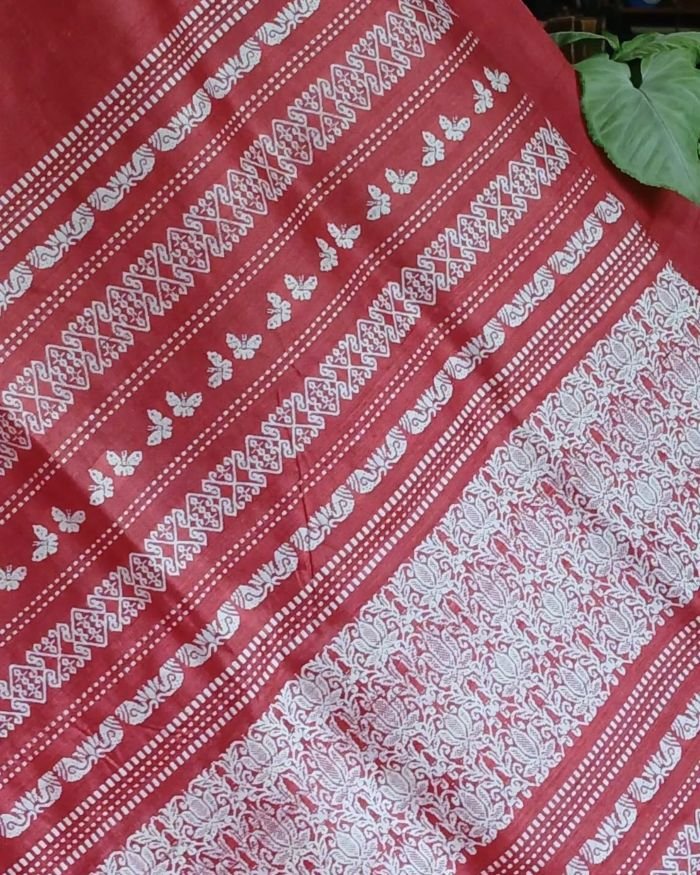 Butterfly Motif Saree in Tussar x Mulberry Silk - (TMSS0001) - Image 2
