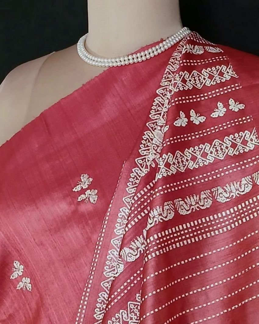 Butterfly Motif Saree in Tussar x Mulberry Silk - (TMSS0001) - Image 5
