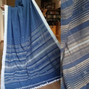 Indigo Kala Cotton Bhujodi Saree with Tussar Silk Highlights – (BHUJ1100)