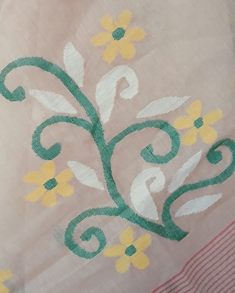 Crisp Cotton Hand Jamdani from Phulia in West Bengal – (CCHJ0022) - Image 5