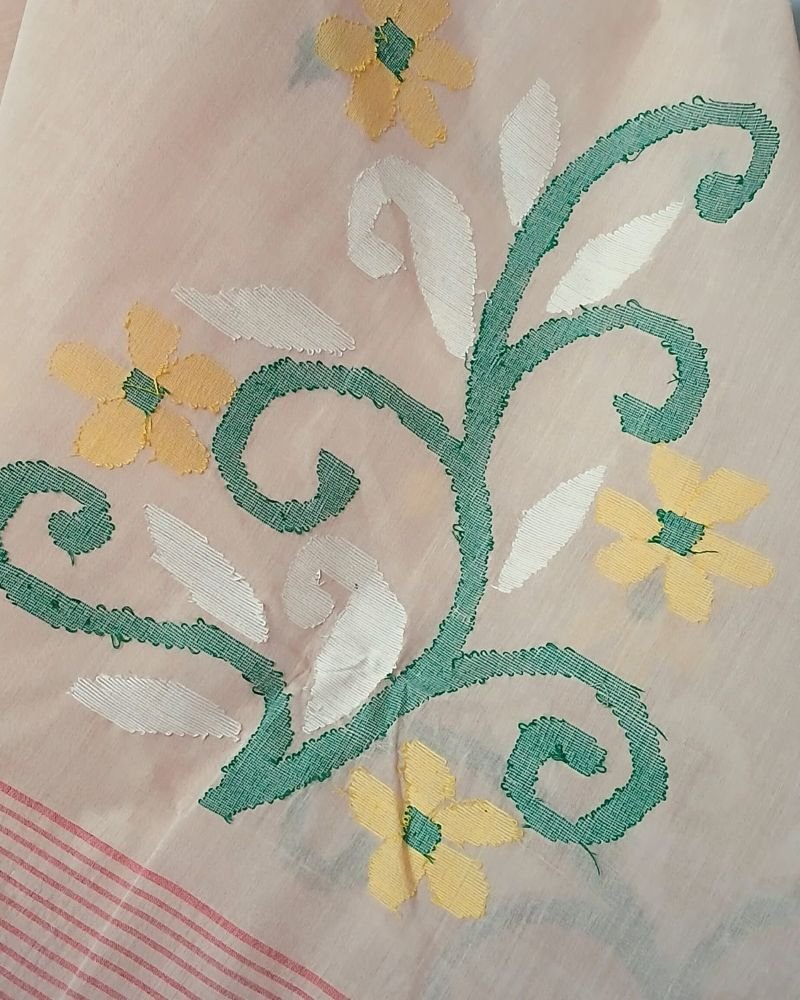 Crisp Cotton Hand Jamdani from Phulia in West Bengal – (CCHJ0022) - Image 4