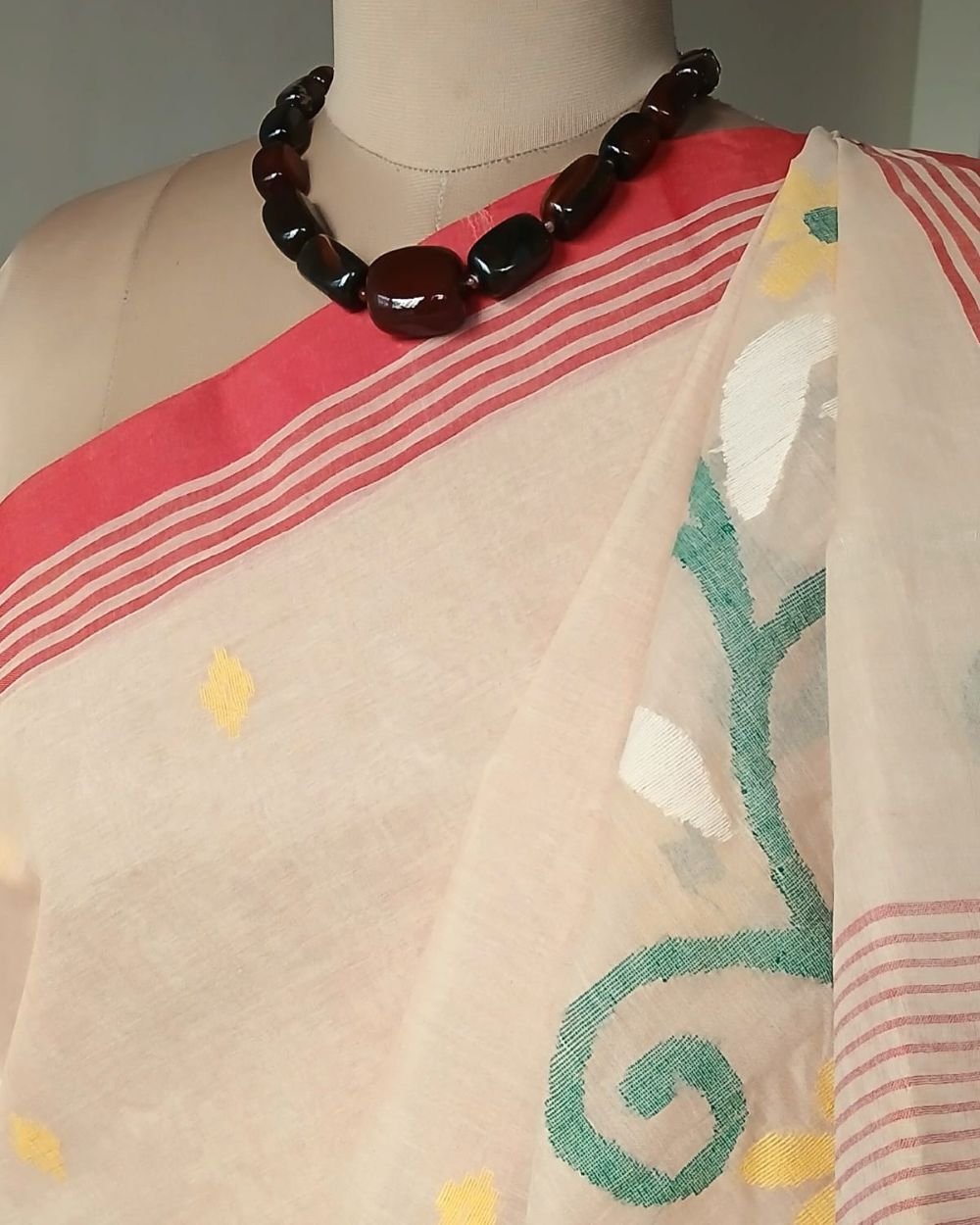 Crisp Cotton Hand Jamdani from Phulia in West Bengal – (CCHJ0022) - Image 2