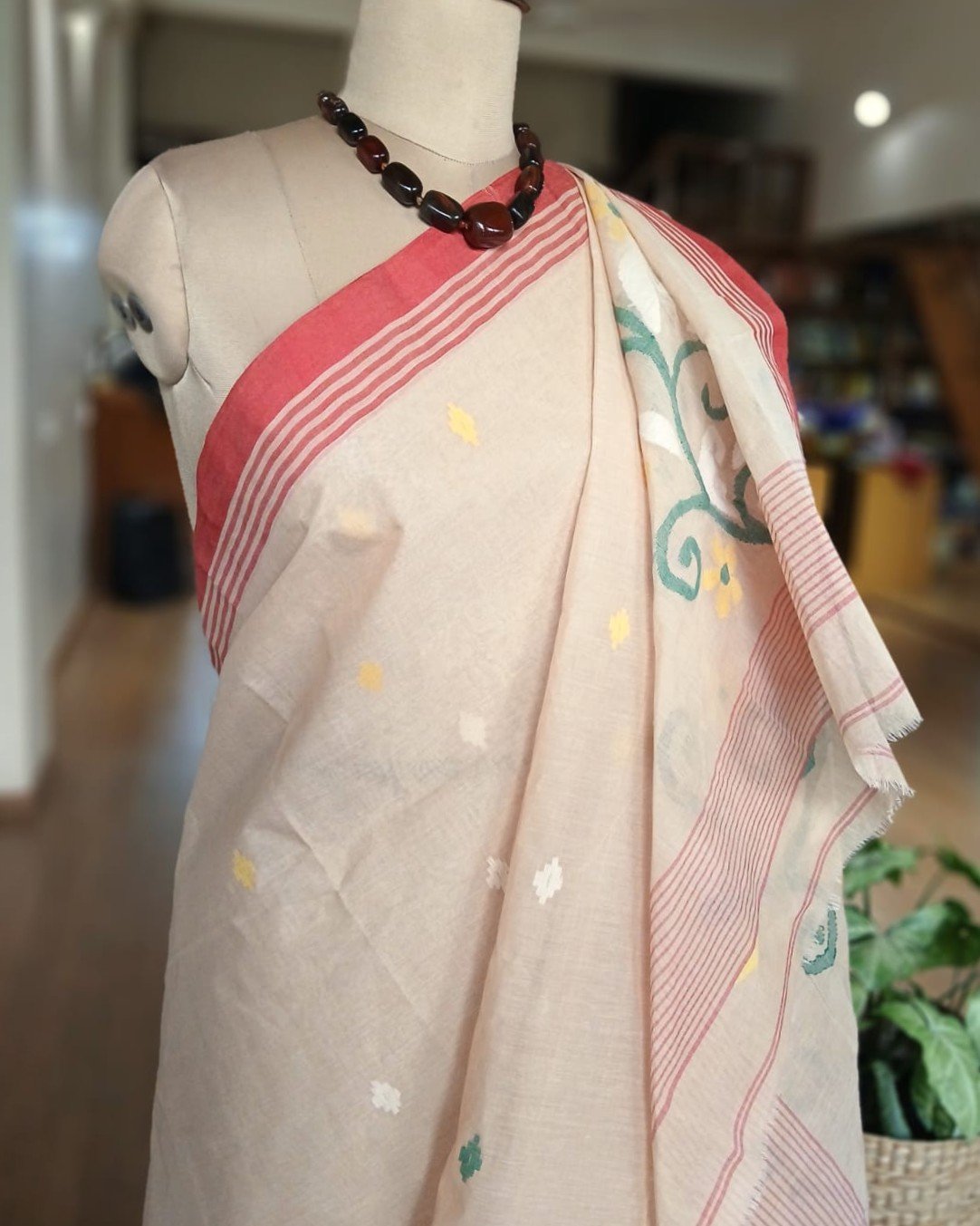 Crisp Cotton Hand Jamdani from Phulia in West Bengal – (CCHJ0022)