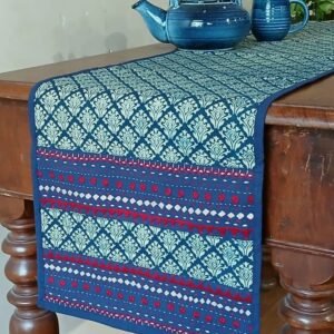 Embroidered Ajrakh Table Runner in Natural Dyes – (EATR0021)