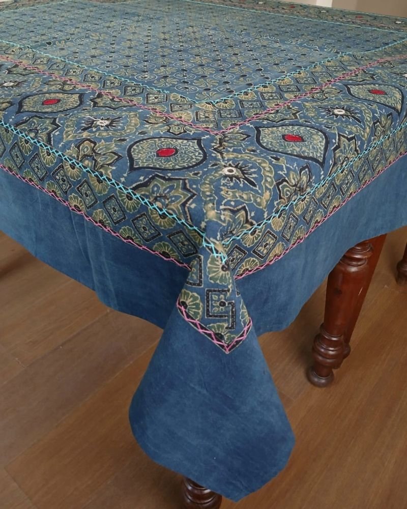 Square Ajrakh Embroidered Table Cloth - (SATC0001) - Image 2