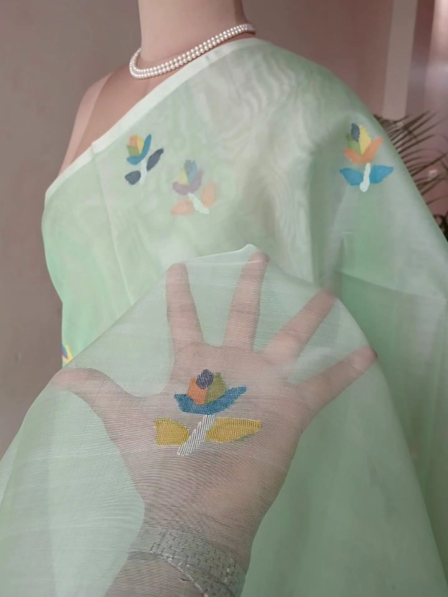 Hand Jamdani in Mulberry Silk with Floral Motifs – (SJMS0008) - Image 2