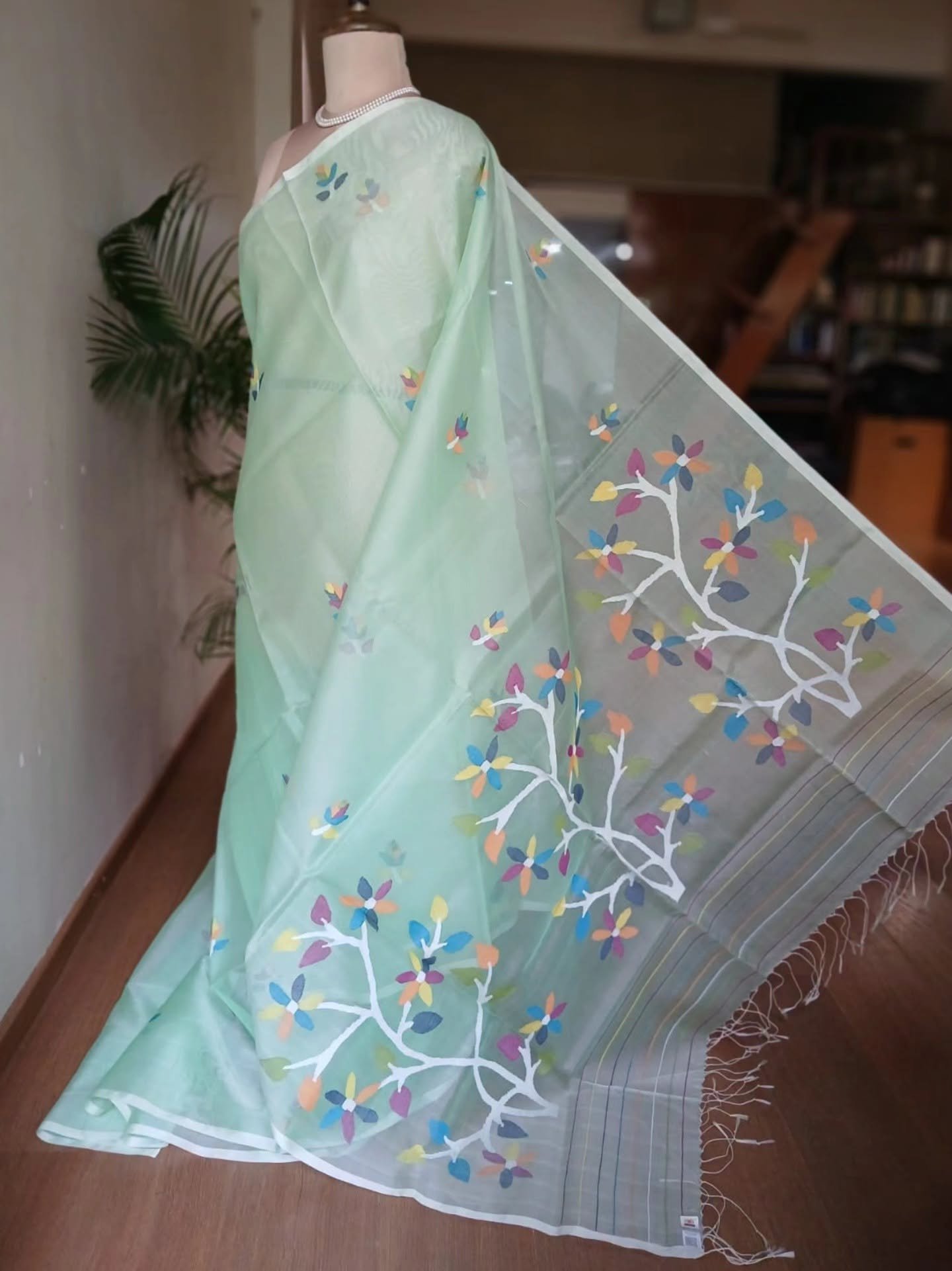 Hand Jamdani in Mulberry Silk with Floral Motifs – (SJMS0008)