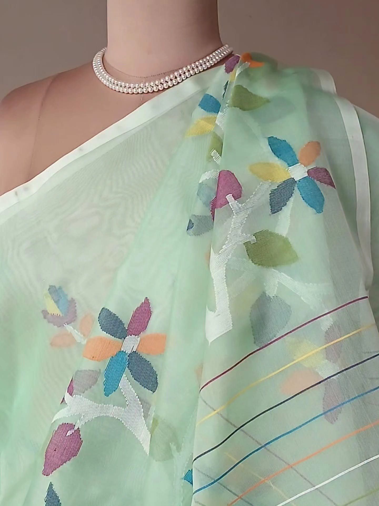 Hand Jamdani in Mulberry Silk with Floral Motifs – (SJMS0008) - Image 3
