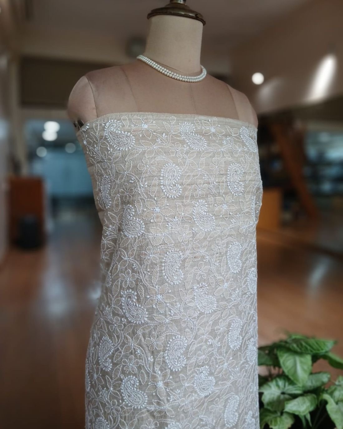 Chikankari Tussar Silk Kurta Fabric from Lucknow - (CKFL0003) - Image 5