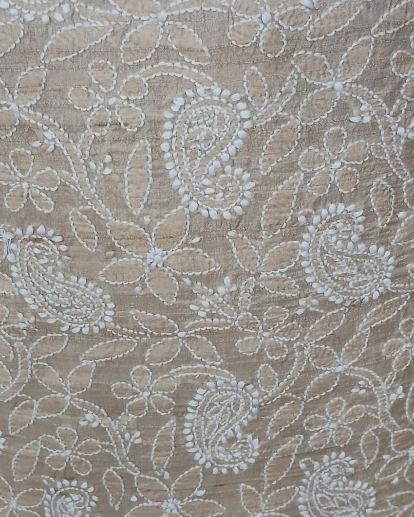 Chikankari Tussar Silk Kurta Fabric from Lucknow - (CKFL0003) - Image 3