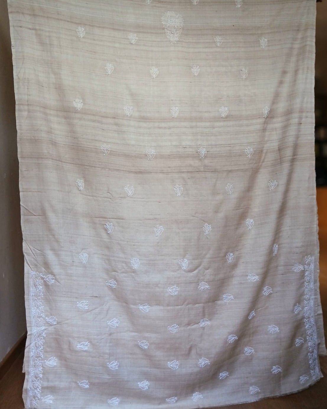 Chikankari Tussar Silk Kurta Fabric from Lucknow - (CKFL0003) - Image 7