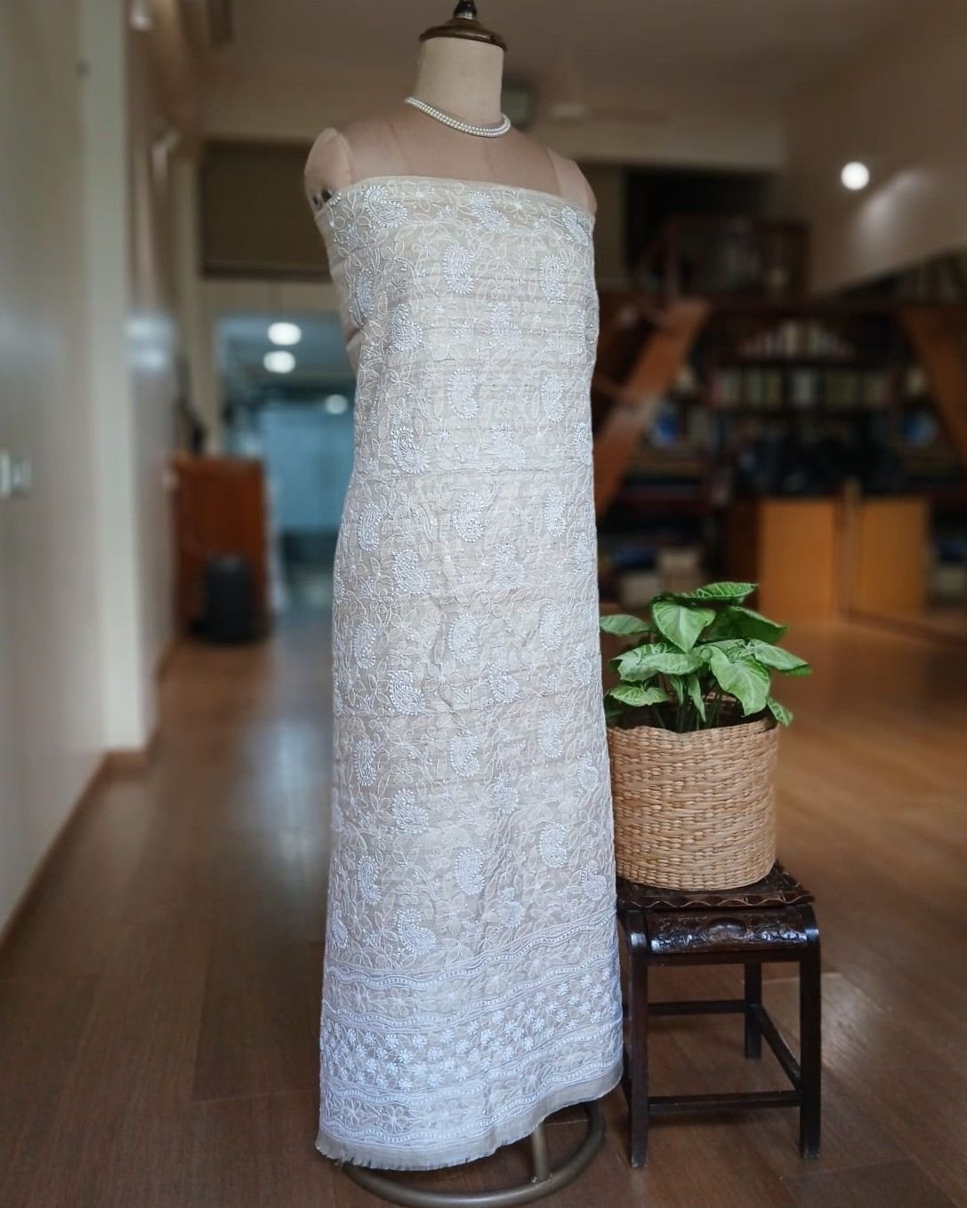 Chikankari Tussar Silk Kurta Fabric from Lucknow - (CKFL0003) - Image 2