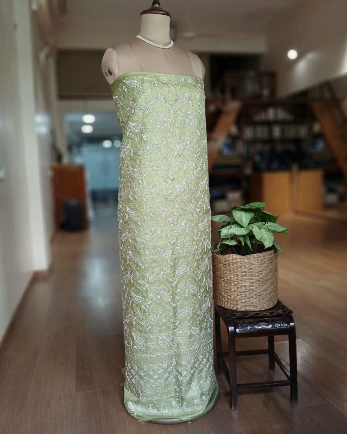 Chikankari Kurta Fabric in Mulberry Silk - (CKFL0002) - Image 2