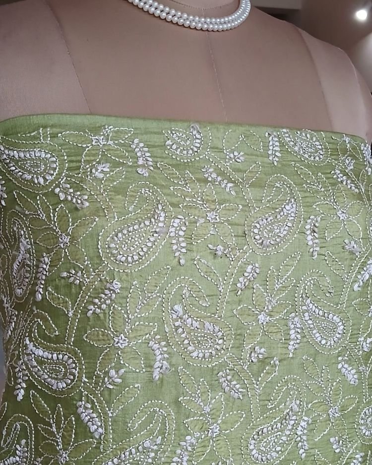 Chikankari Kurta Fabric in Mulberry Silk - (CKFL0002)