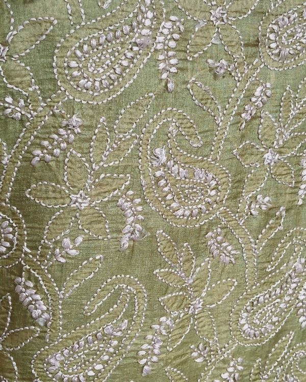 Chikankari Kurta Fabric in Mulberry Silk - (CKFL0002) - Image 3