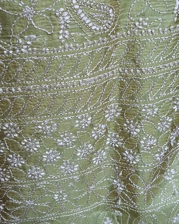 Chikankari Kurta Fabric in Mulberry Silk - (CKFL0002) - Image 4