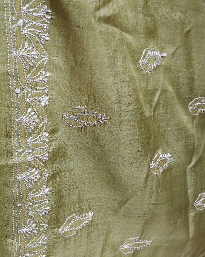 Chikankari Kurta Fabric in Mulberry Silk - (CKFL0002) - Image 9