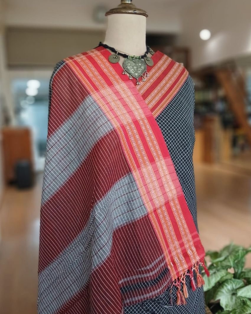 Gomi Border saree from North Karnataka -(GNKS0003)