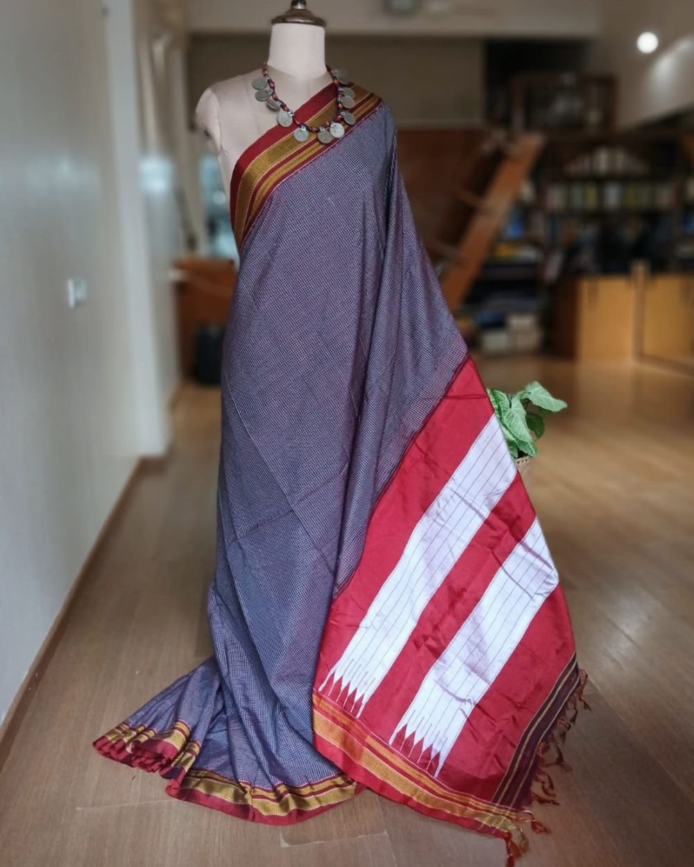 Silk-Cotton Ilkal with Two Pallas -(ILKA10037) - Image 3