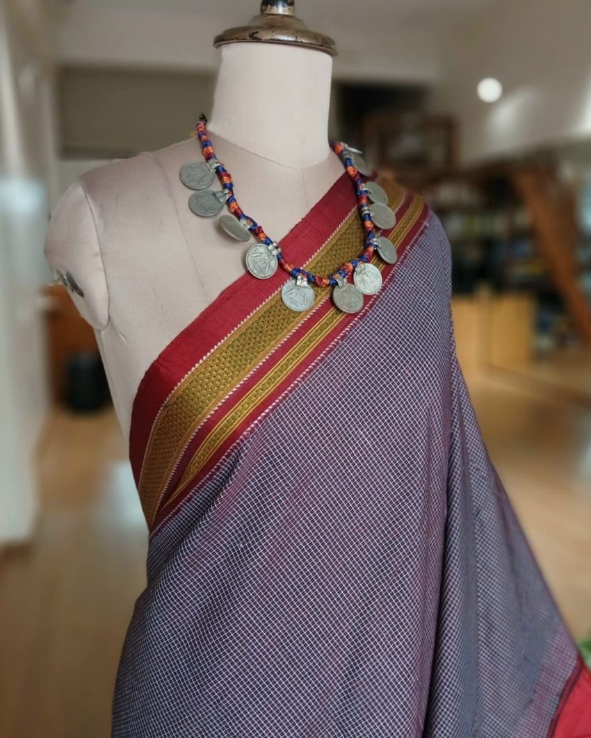 Silk-Cotton Ilkal with Two Pallas -(ILKA10037) - Image 4