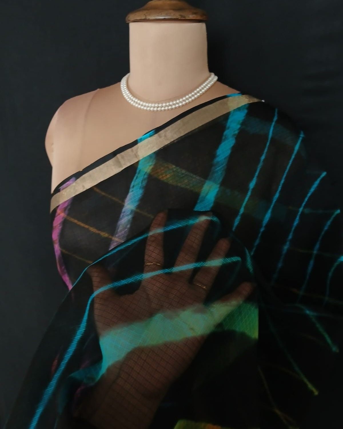 Hand tie-dye Leheriya on Kota Silk (HTKS1044) - Image 4