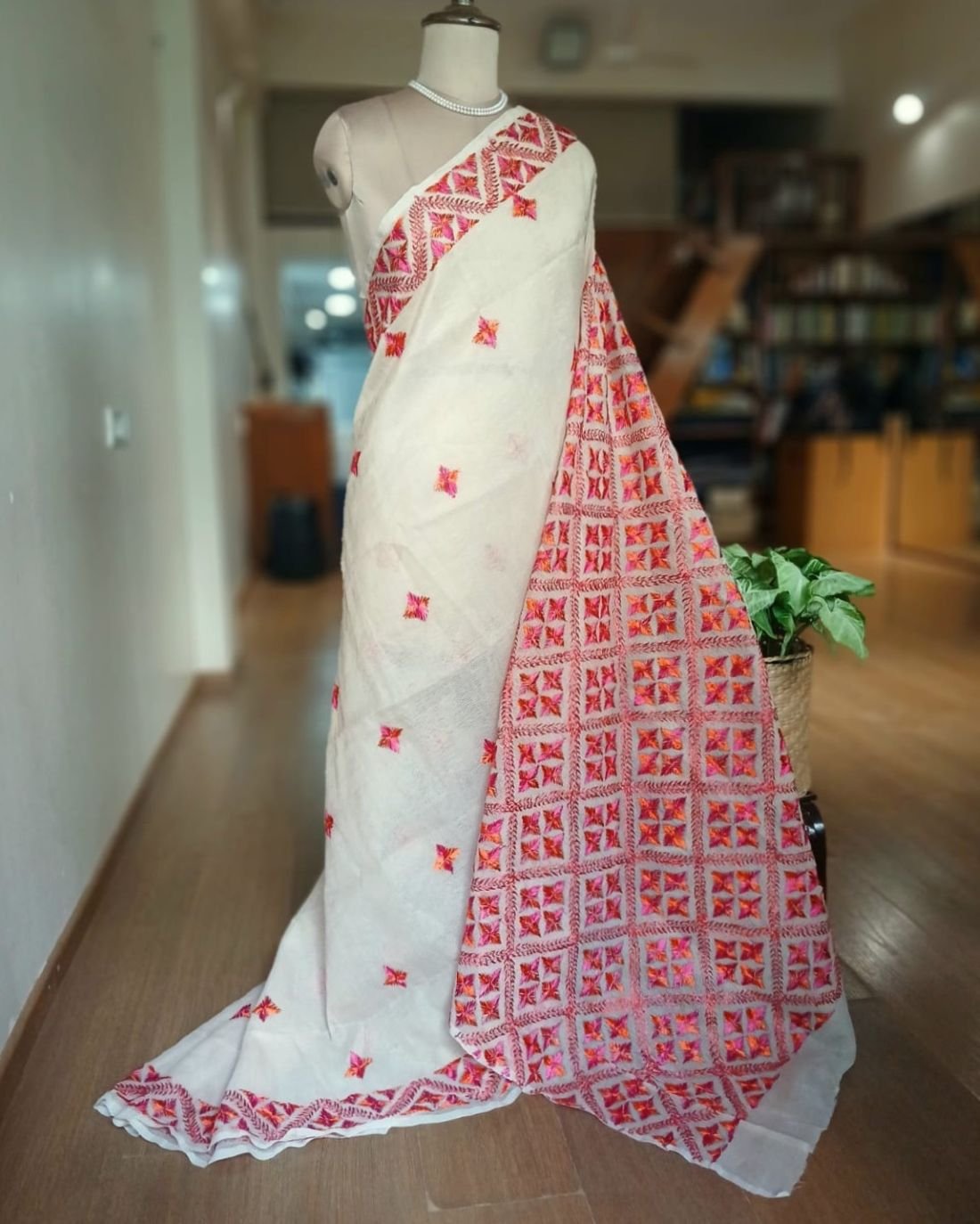 Phulkari Hand Embroidered Saree from Punjab -(PHES1002)